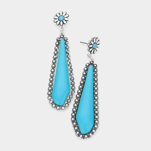 NEW Boho Turquoise Floral Antique Metal Earrings - Picture 3 of 9
